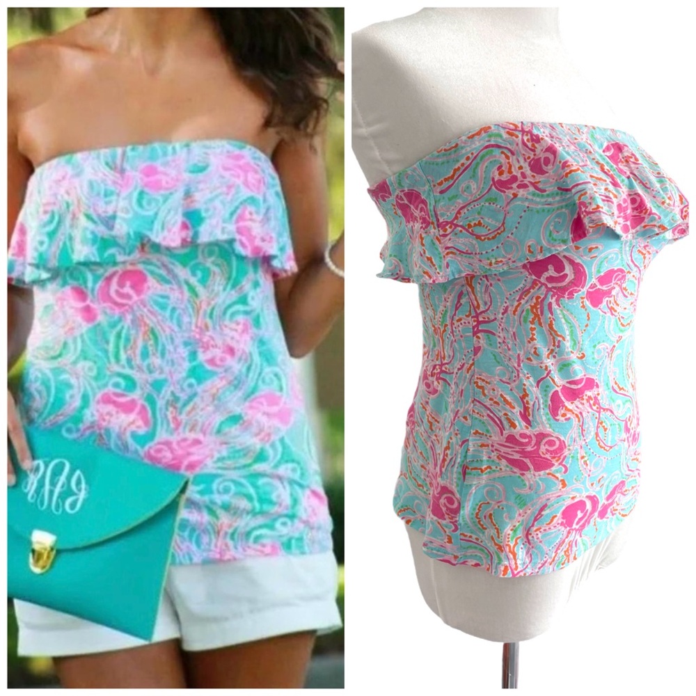 Lilly Pulitzer Wiley Ruffled Jellies Be Jammin Strapless Tube Top Size XS